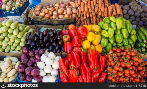 various colorful raw vegetables. vegetables on food market