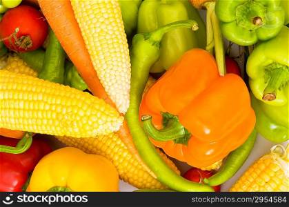 Various colourful vegetables arranged at the market