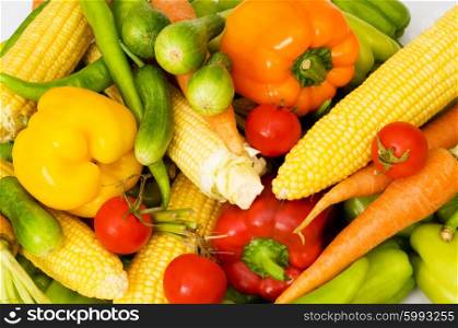 Various colourful vegetables arranged at the market