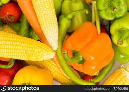 Various colourful vegetables arranged at the market