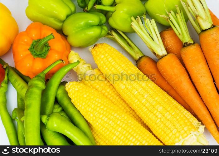 Various colourful vegetables arranges at the market