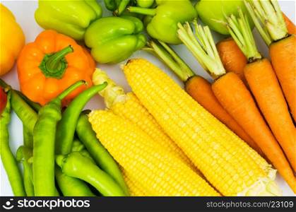 Various colourful vegetables arranges at the market