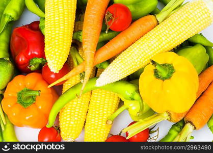 Various colourful vegetables arranges at the market