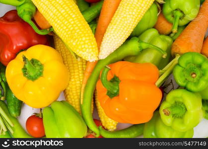 Various colourful vegetables arranges at the market