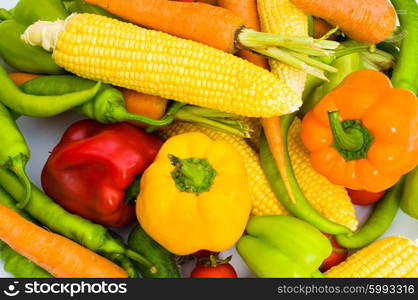 Various colourful vegetables arranges at the market