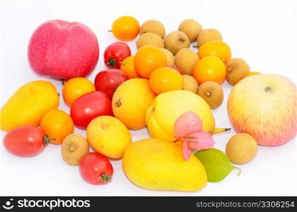 Various fresh ripe fruits on a white background