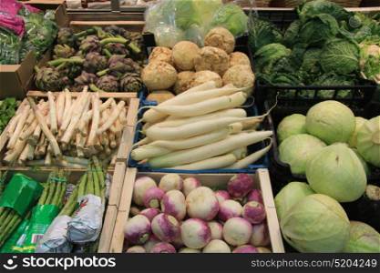 Various fresh vegetables on a local French market