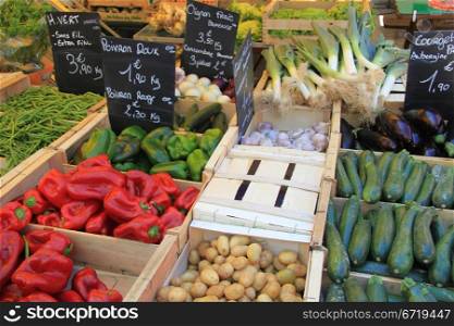 Various fresh vegetables on a local French market