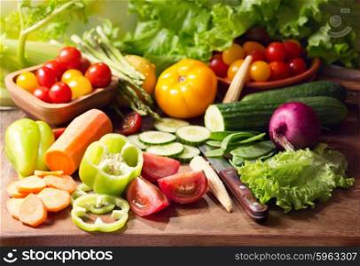 various fresh vegetables on cutting board