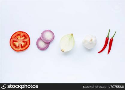 Various fresh vegetables on white. Healthy eating concept
