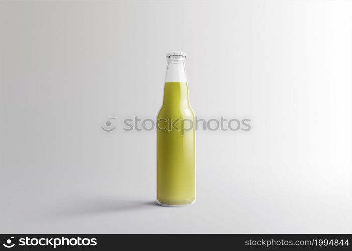 Various Fruit Soda bottle, non-alcoholic drink with water drops isolated on white background. 3d rendering, suitable for your design project.