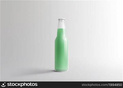 Various Fruit Soda bottle, non-alcoholic drink with water drops isolated on white background. 3d rendering, suitable for your design project.