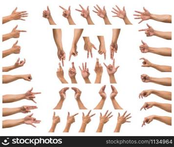 Various gesture of Men hand over white background, include clipping path