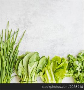 various green vegetables arranged row