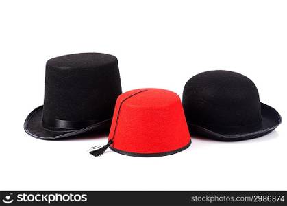 Various hats isolated on the white