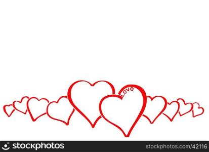 Various hearts in different sizes and the word Love, isolated on white