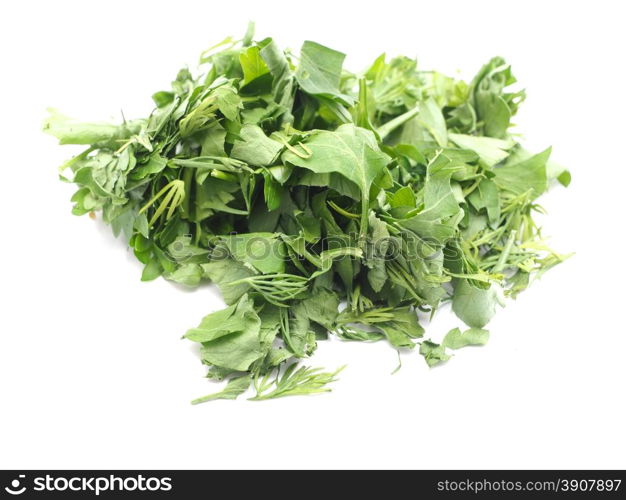 various herbs on white background