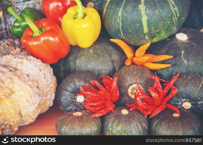 Various kinds of vegetables, displayed in stores