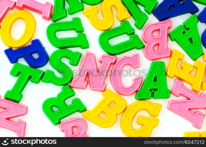 Various letters and digits on the white board