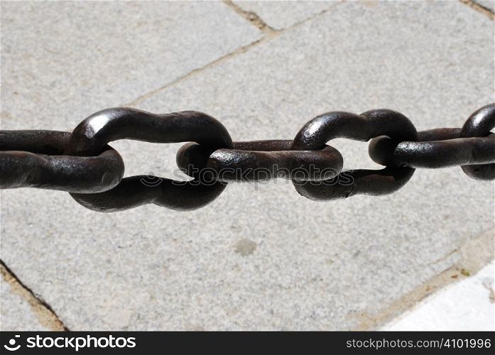 Various Links in a antique chain. Security concept