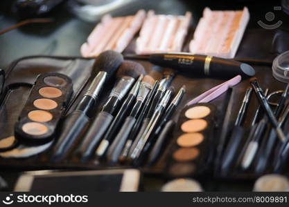 Various make-up and cosmetics products at beauty salon
