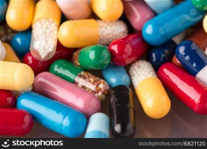 Various multicolor pills and capsules. Heap of many various multicolor pills and capsules