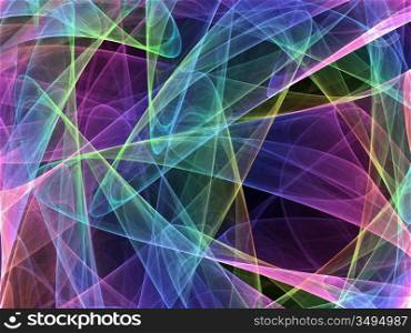various multicolored curves over black background - hq render