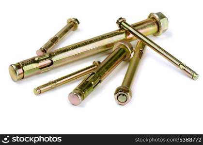 Various new anchor bolts isolated on white