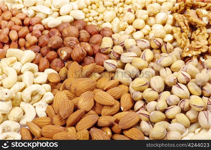various nuts on a background