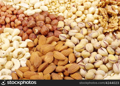 various nuts on a background