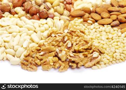 various nuts on white background
