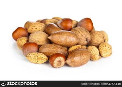 Various nuts on white background. Macro shot