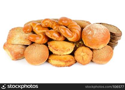 Various of bread and bakery products isolated on white background