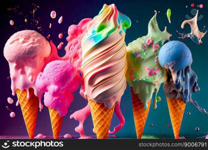 Various of ice cream.  Generative AI 