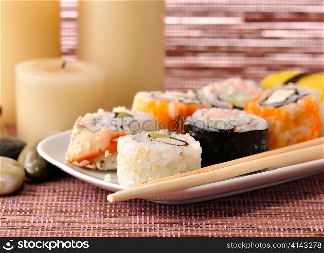 various of sushi close up