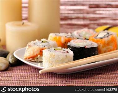 various of sushi close up