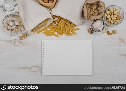 various pantry products notepad copy space