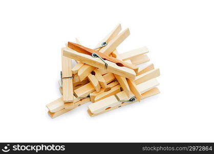 Various pegs isolated on the white background