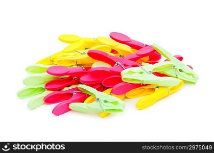 Various pegs isolated on the white background