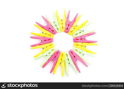 Various pegs isolated on the white background