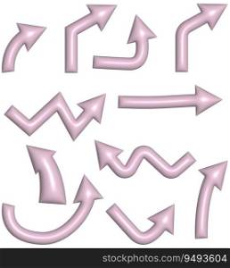Various pink inflated arrows, 3d rendering illustration