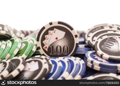 various poker chips isolated on white