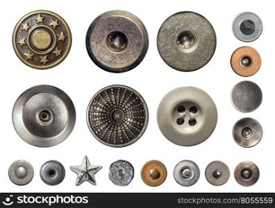 Various sewing buttons and jeans rivets.