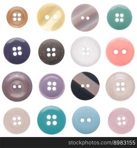 Various sewing buttons set isolated on white background.