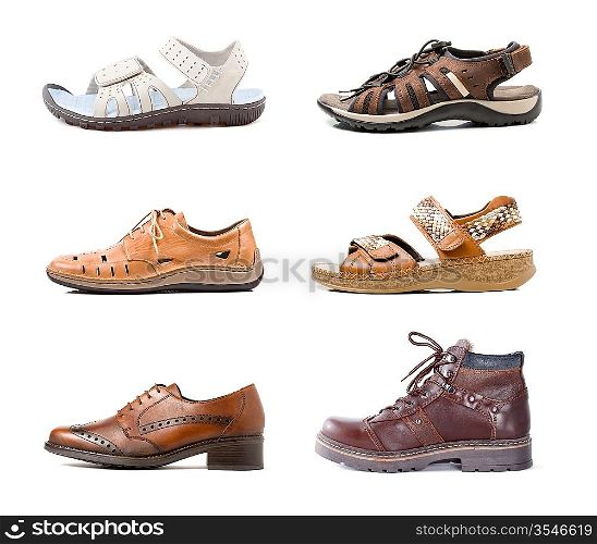 Various shoes isolated on white background