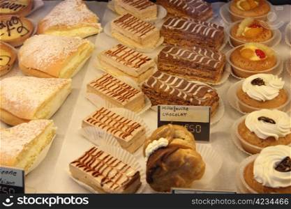 Various sorts of pastry in a shop in the Provence, France