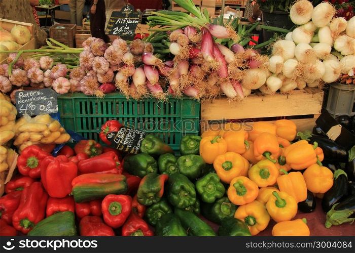 Various sorts of vegetables at a French market