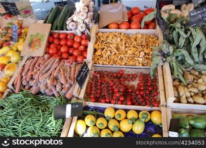 Various sorts of vegetables at a market stall in the Provence, France
