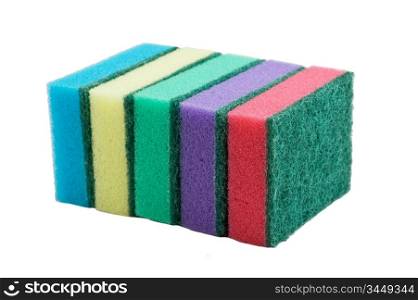 Various sponges isolated on a white background