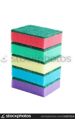 Various sponges isolated on a white background